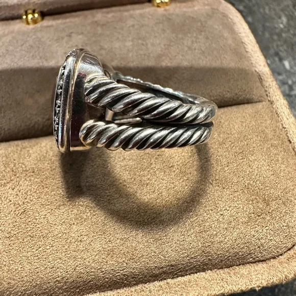 David Yurman Albion 11mm Morganite SS Ring w/Midnight Melange Diamonds - Size 6 - Picture 3 of 9